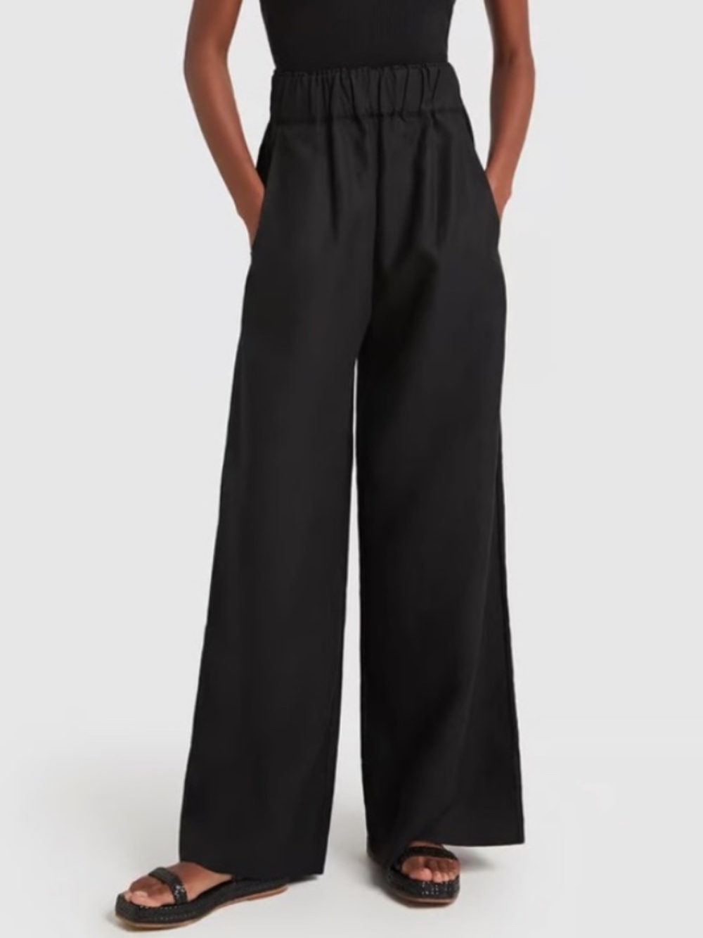 GOOP G Label Shiv Black Linen Wide Leg Black Pants Size 12
